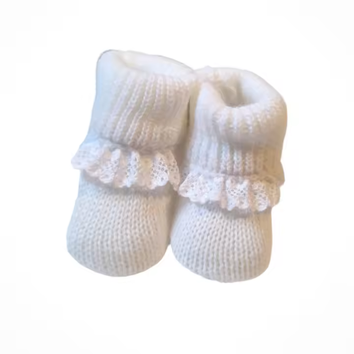 Patucos bebé recién nacido puntilla, Zapatos bebé de punto con detalle, Patucos de punto recién nacido elegantes, Zapatitos bebé con puntilla de encaje, Calzado bebé recién nacido diseño clásico, Patucos suaves bebé con puntilla, Zapatitos bebé - 1