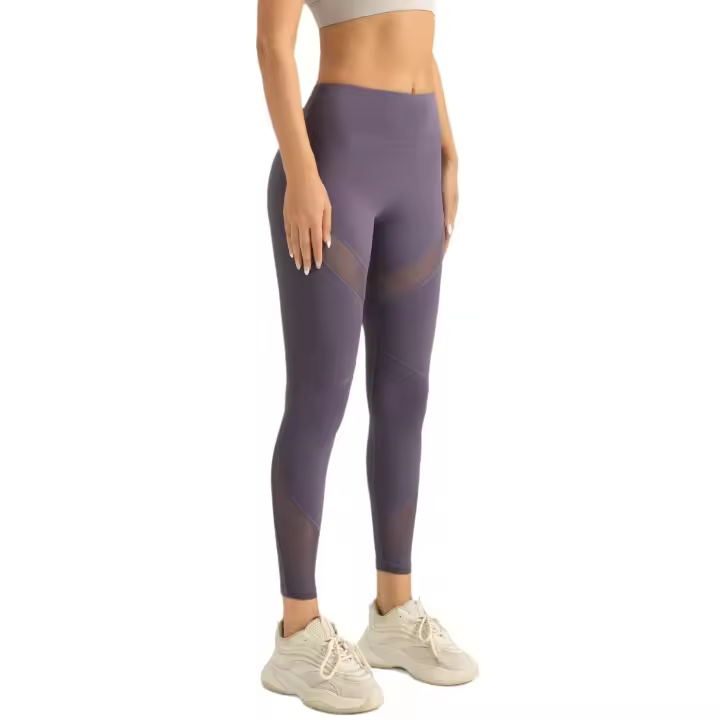 Pantalones de yoga melocotón de Malla elástico Alta Empalme medias - 1