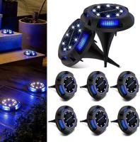 Luz solar LED para césped, 8 LEDs, paquete de 4 Focos Solares para Jardín, Lámpara decorative waterproof IP65 Para chimenea, Jardín, patio, césped, Blanco (Blanco Natural + Azul) - details 0