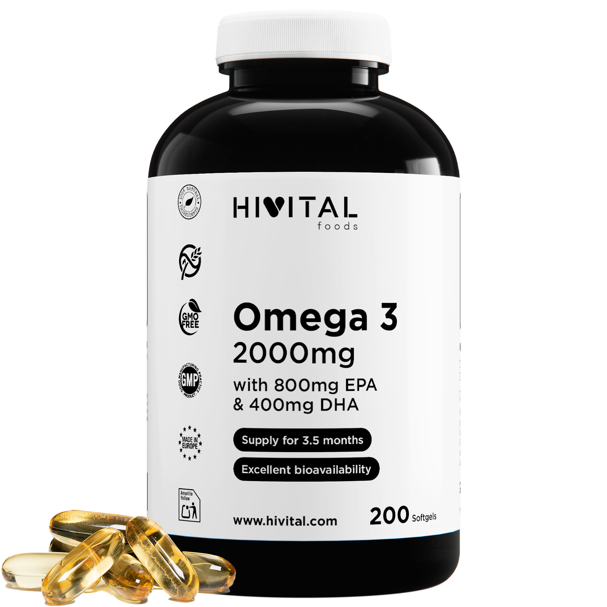 Omega 3 2000 mg. 200 cápsulas para más de 3 meses. Hivital