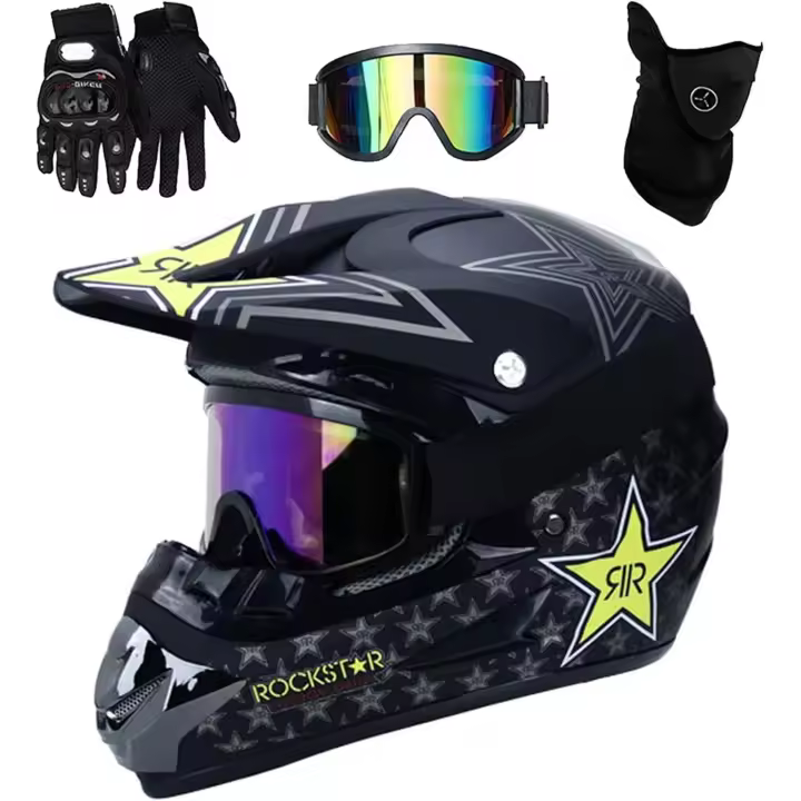 Casco Bicicleta Adulto Montaña,Casco De Descenso para Niños Regalos Adultos Gafas Máscara Guantes BMX MTB ATV Carrera Integral Casco - 1