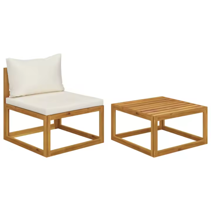 Set de sofá de jardín 2 pzas con cojín madera maciza de acacia - 1