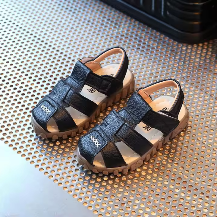 Sandalias De Cuero Para Niños Y Niñas 100% Suave Para Verano Zapatos De Playa Deportivas Princesa Con Cordones Y Cierre De Correa - 1