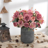 Bouquet De Flores Artificiales Con Hydrangea Y Peonías Sintéticas Para Decoración De Hogar Y Bodas Centros De Mesa Falsas - details 8