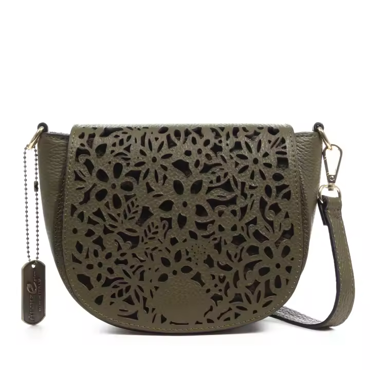 FIRENZE ARTEGIANI Argusto bolso bandolera mujer. Piel auténtica Dollaro con grabado perforado vegetal. Fabricado en Italia 22x7x16 Cm. - 1