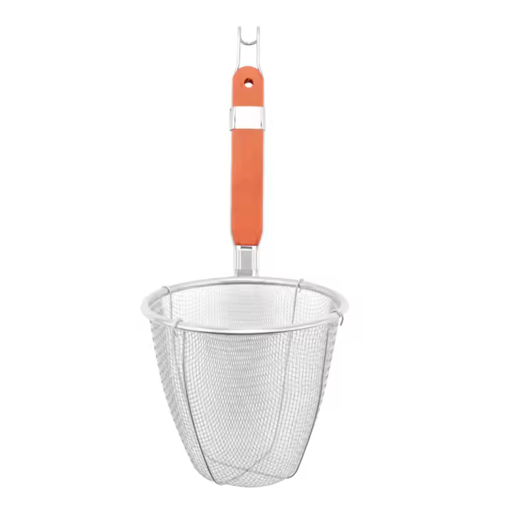 Colador de malla con mango de madera, utensilios de cocina de acero inoxidable, bolas de masa hervida, fideos, 5,3 "x 4,9" - 1