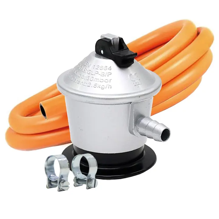 Kit homologado Comgas con regulador de butano, 2 abrazaderas y manguera 80cm | Fecha de caducidad de manguera de 4 a 5 años - 1