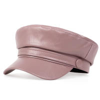 Gorro Militar De Cuero PU Para Mujeres Moda Otoño Invierno Beret Plano Casual Unisex Para Exteriores Y Pintores - details 7