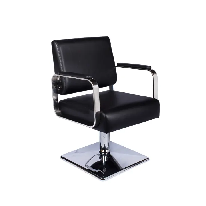 Sillón de peluquería Negro, Brazos de Aluminio, Apoyabrazos de Polipiel, Bomba Hidráulica con Bloqueo, Base Cuadrada - 1