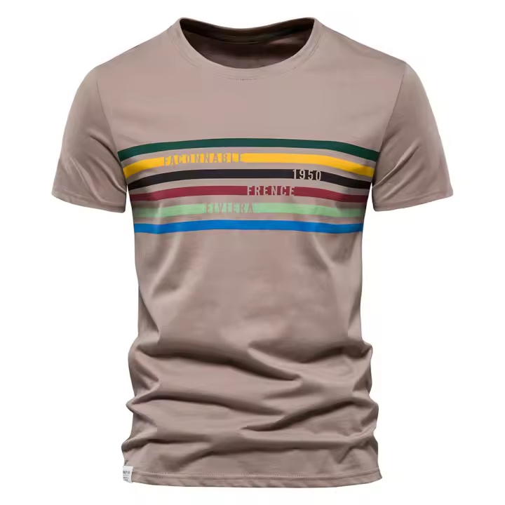 Camisa de manga corta para hombre, novedad de verano 2024, camiseta de media manga con estampado a rayas de color para hombre - 1