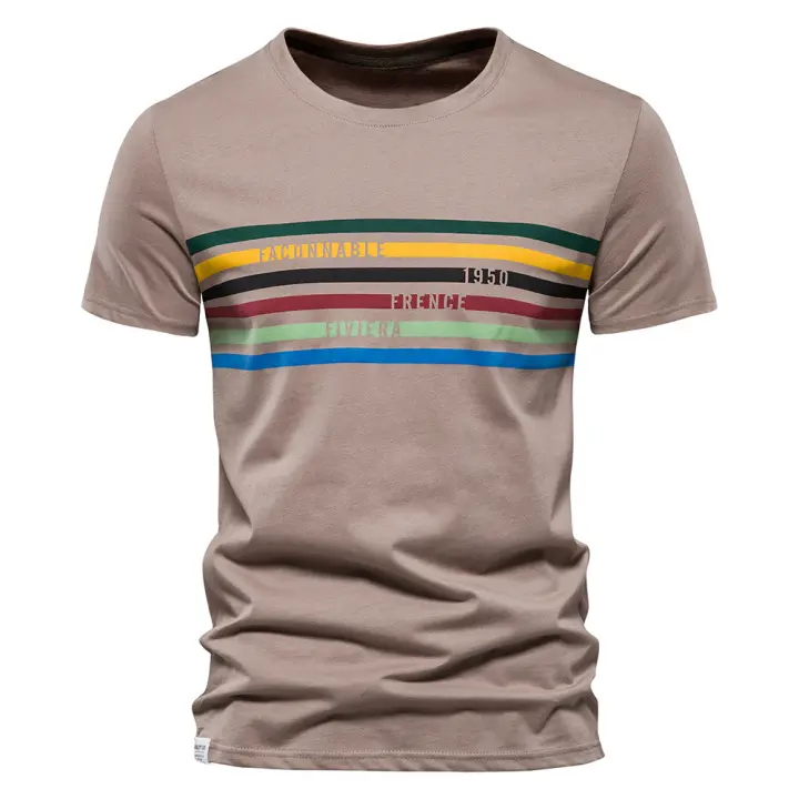 Camisa de manga corta para hombre, novedad de verano 2024, camiseta de media manga con estampado a rayas de color para hombre - 1
