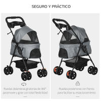 PawHut Cochecito para Mascotas Plegable Carrito para Perros Desmontable Acero Tela Oxford Ruedas Giratorias Frenos Ventana para Perros Gatos Pequeñitos 67x45x96 cm - details 4
