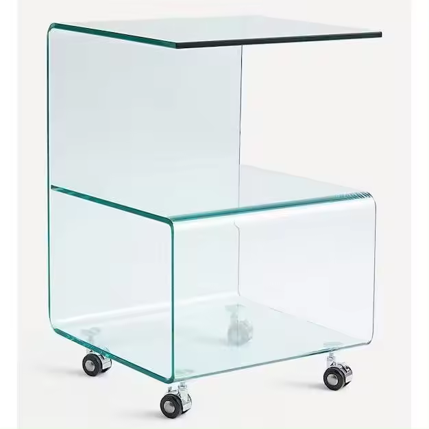Mesa Auxiliar De Cristal Curvado Con Ruedas- 40 x 40 cm - DECOLUNAHOME - 1