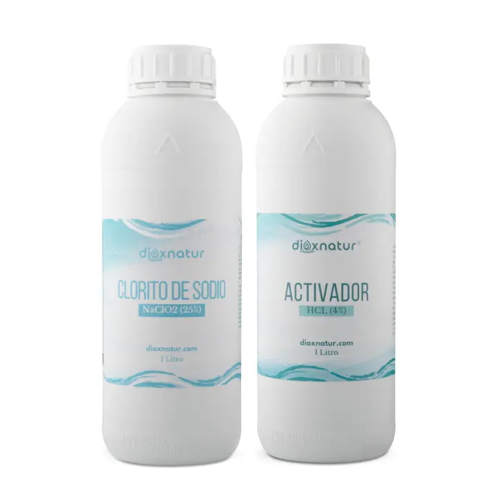 DIOXNATUR® Kit para la Fabricación de Dióxido de cloro 1 litro - HCL al 4% y Clorito al 25% Desinfectante de Agua Potable - 1