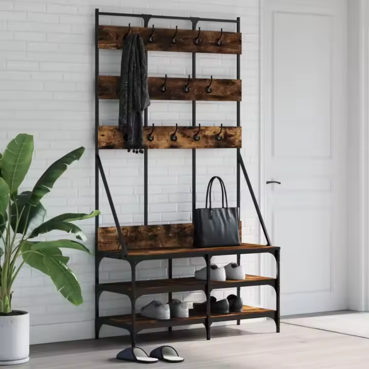 vidaXL Perchero con zapatero roble ahumado 100x40x184 cm - 1
