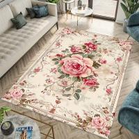 Carpetas Retro Unicas Con Rosas En Rosa Y Blanco Decoración Elegante Para Sala De Estar Y Baño Antideslizantes De Poliéster 100% - details 2