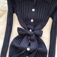 Vestido De Punto Para Mujer REALEFT Otoño Invierno Con Cinturón Cuello Polo De Mano Sola Manga Larga Ajuste Cintura Alta Vestido De Trabajo - details 9