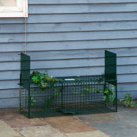 Outsunny Trampa para Animales Vivos con 2 Puertas Jaula de Captura Metálica con Asa para Conejos Visones Zorros Pequeños 80x25x30 cm Verde Oscuro - details 1