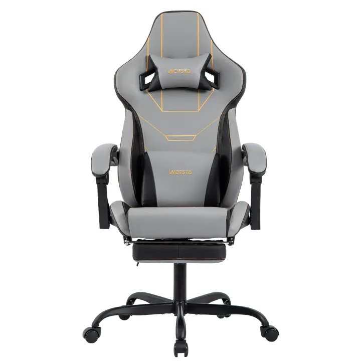 Silla Gaming Ergonómica Silla de Oficina con Reposapiés Silla de Ordenador Racing Silla de Ordenador Acológico Regulable en Altura Soporte Lumbar Gris - 1