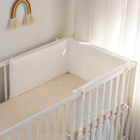 LALA - Cuna de Bebe envolvent de Algodón Puro satinado Blanco barandilla de Bebe almohadilla de Protección satinado Blanco 60*30*3 extraible y lavable, - details 3