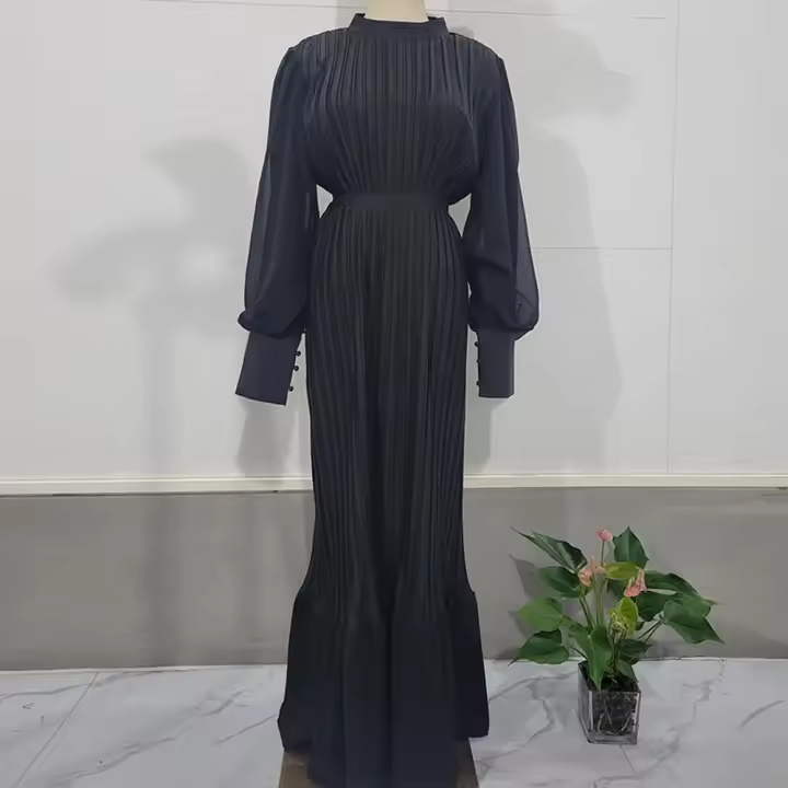 Vestido Largo Maxi Con Volantes Y Cintura Alta Para Mujer Estilo Elegante Con Mangas Acolchadas Y Diseño De Encaje Para Fiesta Otoño - 1