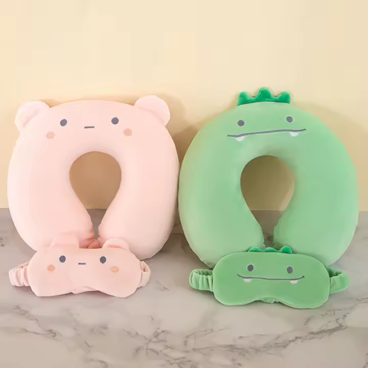 Mascarilla De Ojos De Dibujos Animados Almohada De Cuello En Forma De U De Espuma De Memoria Suave Rebound Para Viaje En Coche Avión Descanso En La Oficina - 1