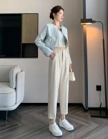 Pantalones De Trabajo Mujer Estilo Casual Cintura Alta Botones Talla Grande Color Caqui Largo Hasta El Tobillo Trasero Ancho - details 53