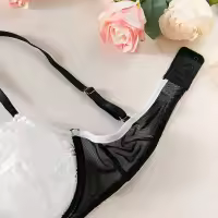 Lencería Sexy De Contraste Negro Y Blanco Conjunto De 2 Piezas Translúcido Con Bordado En Forma De Corazón Y Lazo Sujetador Y Brief Para Mujer - details 16