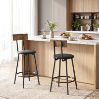 HOMCOM Juego de 2 Taburetes de Bar, Taburetes Altos de Cocina con Respaldo y Reposapiés, Tapizados en PU, Marco Metálico, Asiento de 60 cm de Altura, Negro - details 1