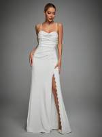Vestido De Novia Mgiacy Con Cuello Halter Y Patchwork De Encaje Vestido De Fiesta Para Bodas Vestido De Damas De Honor De Largo Suelto Estilo Sirena - details 3