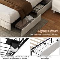Cama tapizada 160x200 cm en terciopelo beige con 4 cajones, cabecero con 2 cajones, LED RGB, USB y Type-C - details 0