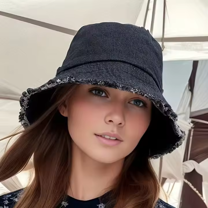 Gorro De Buho De Lino Duradero Para Hombres Y Mujeres Estilo Pesca Casual Protección Solar Plegable Con Borde Enganchado - 1