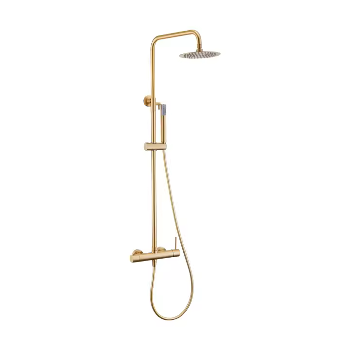 VALAZ Barra de ducha monomando redonda oro mate cepillado Serie Palancia - 20cm - 1