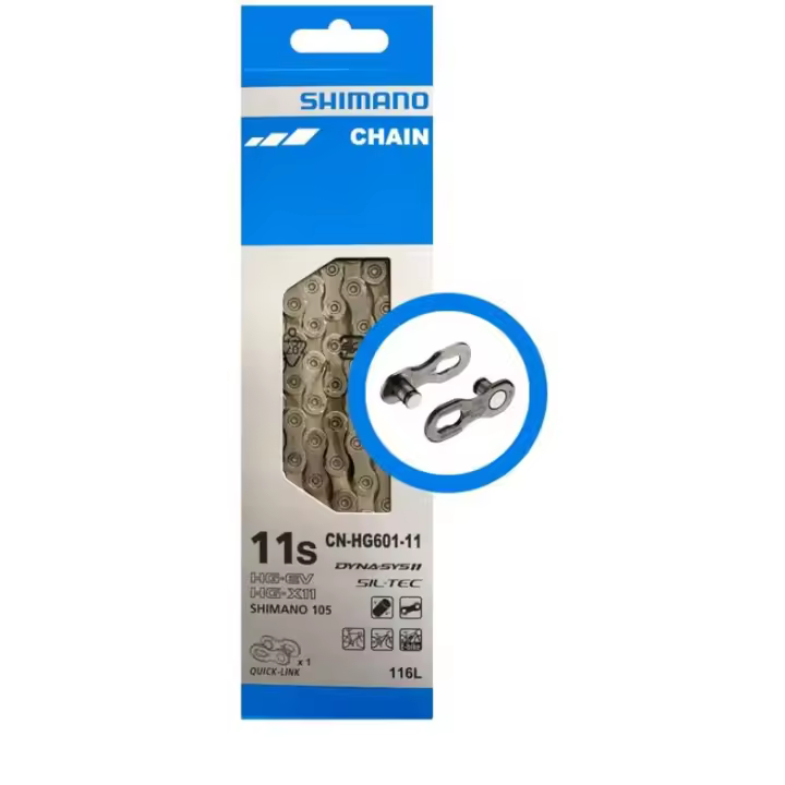 SHIMANO 105 HG601 | Cadena 11v 116 Eslabones - Cadena HG-601 para montaña y carretera
11 velocidades, 116 eslabones
Diseño de pletinas asimétrico para 11 velocidades
Reubrimiento de SIL-TEC
Incluye 1 - 1