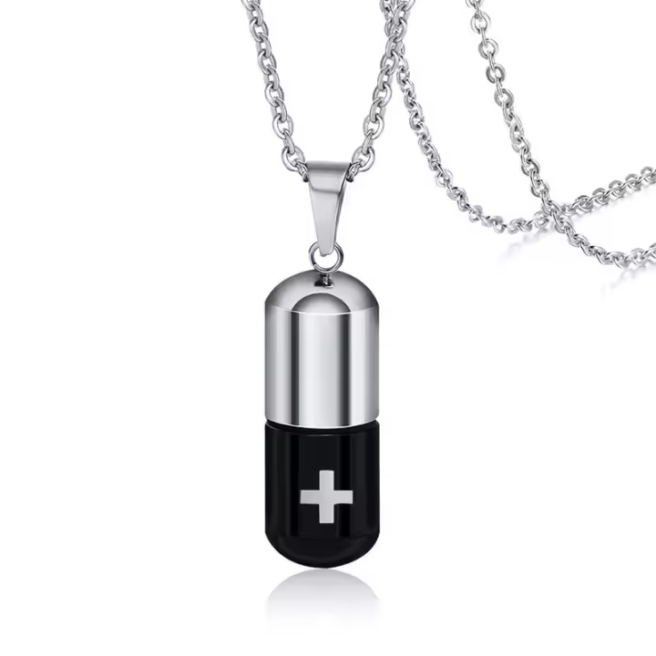 Collar De Hueso Vnox Para Hombres Y Mujeres Con Engrado De Cruz Urnita De Cremación Portador De Perfume Vial De Ashes Joyería Memorial Clásica Tendencia - 1
