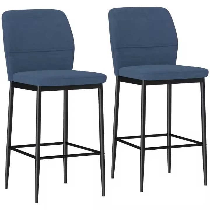 HOMCOM Juego de 2 Taburetes de Bar Taburetes Altos de Cocina con Respaldo y Reposapiés Tapizado en Terciopelo Marco de Acero Taburetes Altos Modernos para Comedor Mostrador - 1