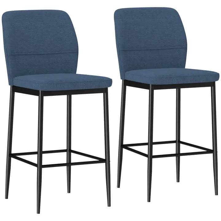 HOMCOM Juego de 2 Taburetes de Bar Taburetes Altos de Cocina con Respaldo y Reposapiés Tapizado en Terciopelo Marco de Acero Taburetes Altos Modernos para Comedor Mostrador - 1