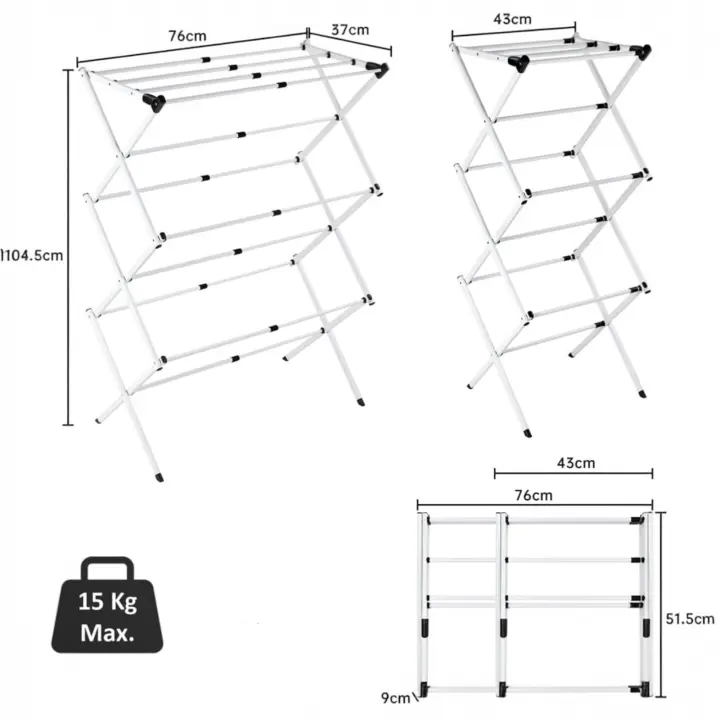 Tendedero de Ropa Plegable, Tendedero Portátil de Acero, Resistente a la Corrosión, Extensible y Ajustable a la Cantidad de Ropa, Tendedero Vertical Metálico Plegable con 3 Niveles, Tendedero de Ropa Extensible para Interiores  Exteriores (3N-002 2290 D1) - 1