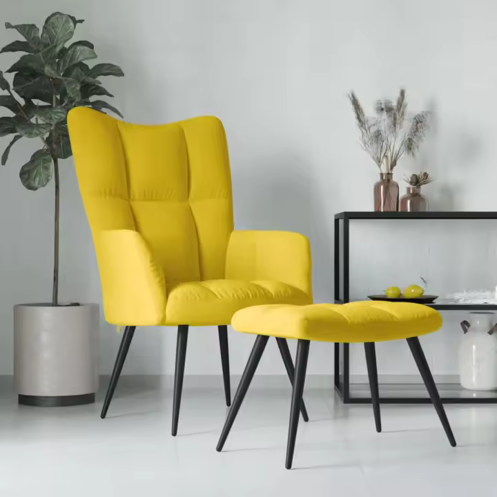 vidaXL Sillón de relax con taburete terciopelo amarillo mostaza - 1