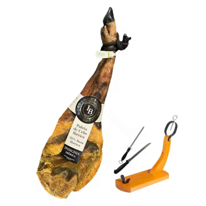 5 KG PALETA DE CEBO 50 % RAZA IBÉRICA + JAMONERO Y CUCHILLO ,CURACIÓN EN BODEGAS NATURALES . EDICIÓN FREGENAL - 1