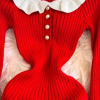 Vestido Largo De Punto Con Volantes YuooMuoo Estilo Francés Romántico Elegante Y Ajustado Para Mujer Con Manga Mariposa Mid-Calf Para Fiesta - details 4