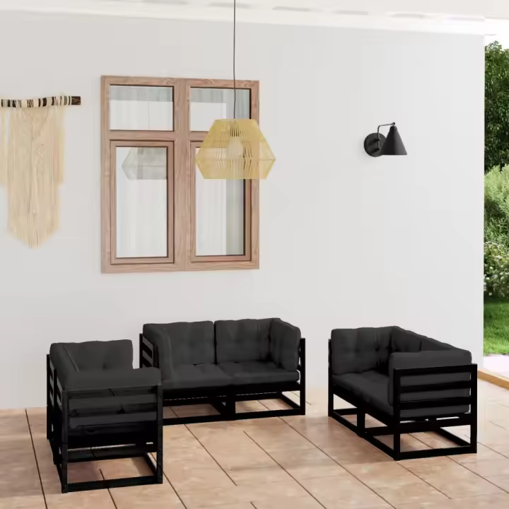 vidaXL Juego de muebles de jardín 6 pzas y cojines madera pino maciza - 1