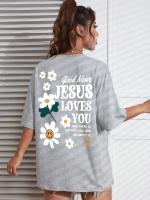 Camiseta de mujer con estampado “Jesus Loves You” – Básica de algodón, transpirable y cómoda, manga corta con cuello redondo, estilo casual - details 12