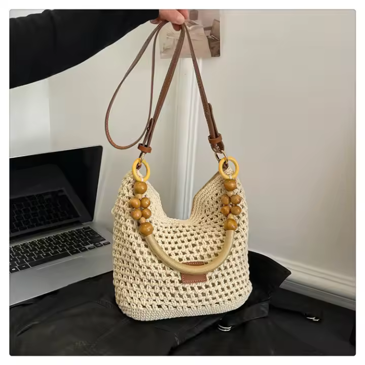 Bolso de paja, bolso tejido, bolso tote de mujer vintage imitación de caña, bolso de hombro y bandolera de diseño minoritario y moderno para mujer - 1