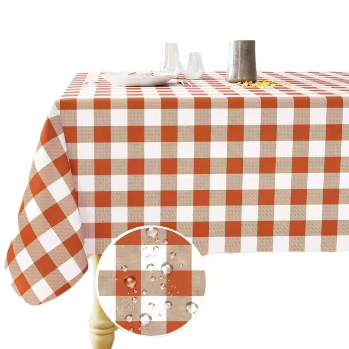 - Tovaglia rettangolare a quadretti, impermeabile, antimacchia, lavabile, per picnic, campeggio, esterni, colore: caffè e bianco, 152,4 x 213,4 cm - 1