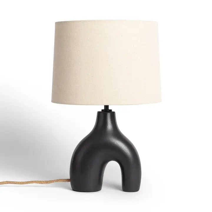 LEDKIA LIGHTING - Lámpara de Mesa Decorativa | Base de Cerámica Elegante | Pantalla de Lino Acogedora | Compatible con Bombillas E27 | Diseño Minimalista, Negro, Cerámica - 1