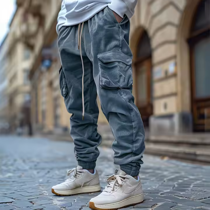 Pantalones De Corduroy Para Hombre Con Bolsillos Calientes yVintage De Punto De Fleco Diseño Antigüedad Trabajo Libre Con Cierre Elástico Y Cordón Para Otoño E Invierno - 1