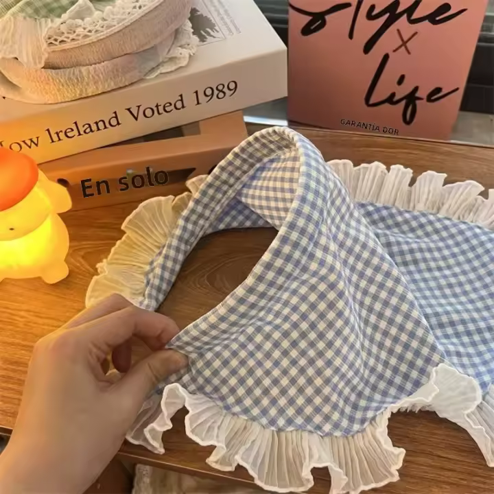 Fular De Encaje Cuadros Rojo Para Mujer Accesorio De Cabello Estilo Retro Triangular Para Viajes Y Fotografía Bandana De Algodón Adecuada Para Todas Las Estaciones - 1