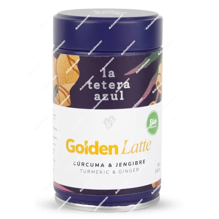 La Tetera Azul Golden Latte Cúrcuma y Jengibre 80 g Tarro Gourmet | Infusión de Autor Ayurveda con Azúcar de Caña Moreno - 1