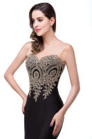 Vestido De Noche Elegante De Sirena Para Mujer Azul Rojo Con Aplicaciones Doradas Lace Sweetheart Illusion Vestido De Boda Fiesta Prom Robe De Soiree - details 26